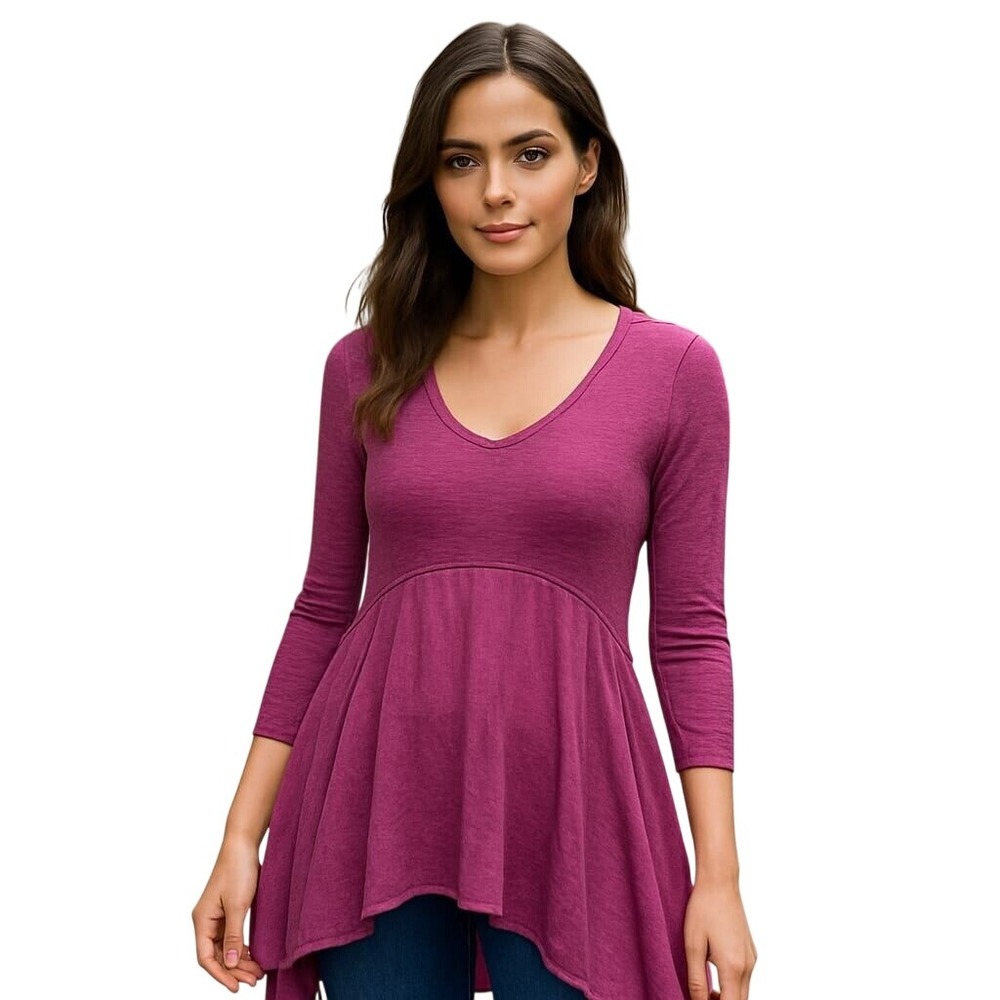 J. Bee Mixed Media Drop Waist Scarf Hem Knit Tunic Top Women's Pink M